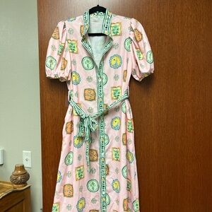 Sunday Up linen pink and green patterned dress | women’s small